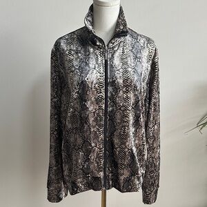 Vtg Womens Metallic Snakeskin Animal Print Velour Track Jacket XL Mob Wife‎ Glam
